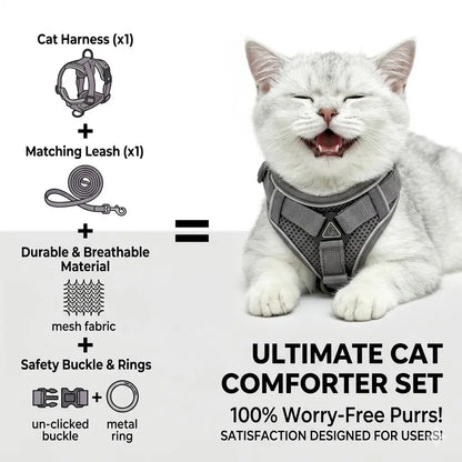 Escape-Proof Cat Harness and Leash Set; Adjustable Size. Cat Leash and Collar Made from Comfortable, Breathable Materials with Adjustable Sizing. Reflective Strip, Soft Mesh Vest, Convenient for Safe Leash Walking. Includes a Summer Version; Breathable An