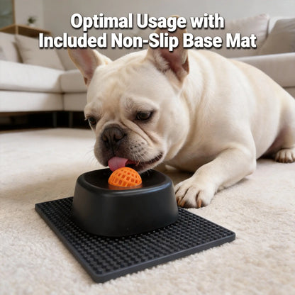 Dog & Cat Slow Feeder Licking Bowl - Food Slow Feeder with Built-In Rolling Ball for Spill Prevention, Multi-Use Feeding Vessel for Bone Broth & Yogurt, Optional Anti-Slip Base Pad