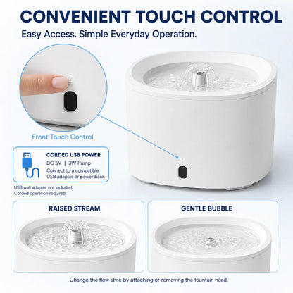 Fluffino 3L/101Oz Upgraded Water Capacity Cat Water Fountain with Quiet USB Pump Power Supply, Continuous Flow, Easy Maintenance, White Single Unit