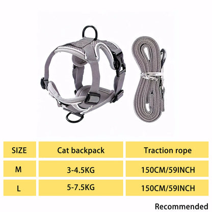 Escape-Proof Cat Harness and Leash Set; Adjustable Size. Cat Leash and Collar Made from Comfortable, Breathable Materials with Adjustable Sizing. Reflective Strip, Soft Mesh Vest, Convenient for Safe Leash Walking. Includes a Summer Version; Breathable An
