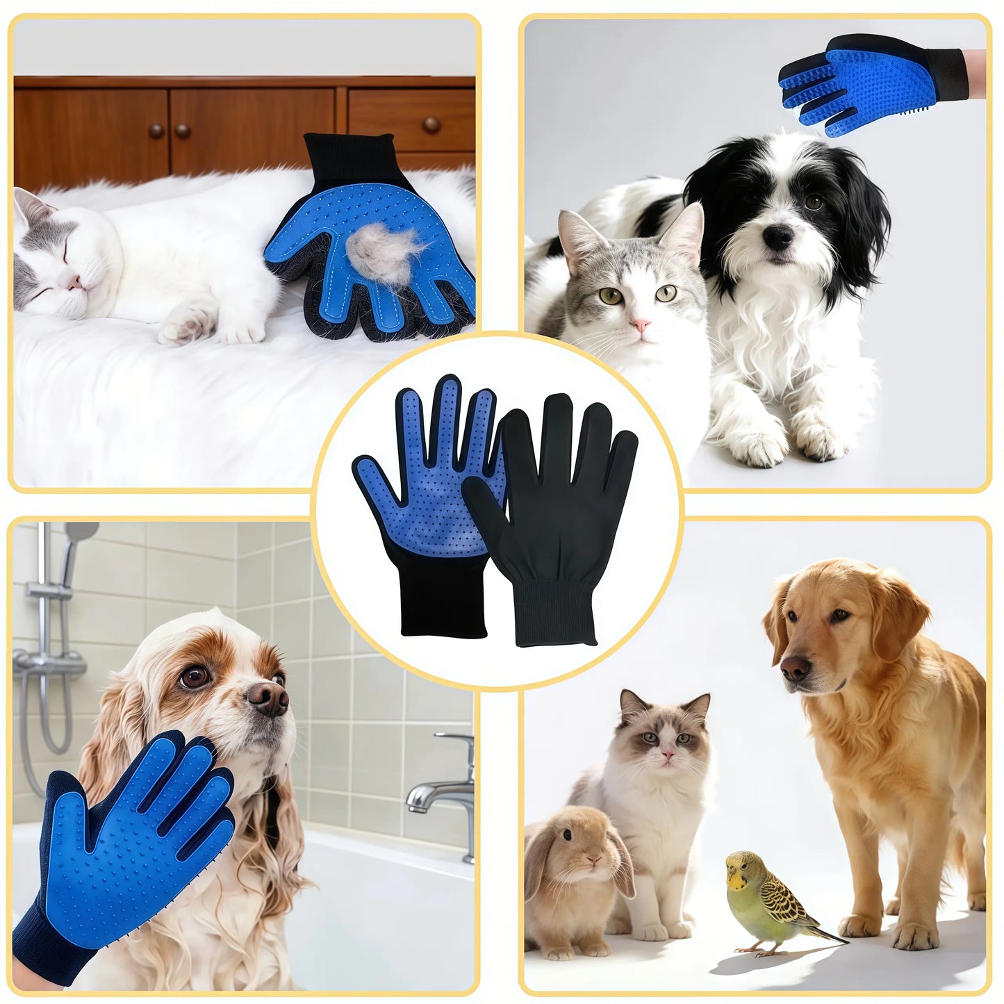 2-In-1 Full-Coverage Pet Hair Remover Glove - Efficient Deshedding & Fur Removal Tool, Massage Mitt for Pets That Boosts Shiny Smooth Coats, Improves Blood Circulation, Reduces Allergens, Home Care Cleaning Supply, Deshedding Tool