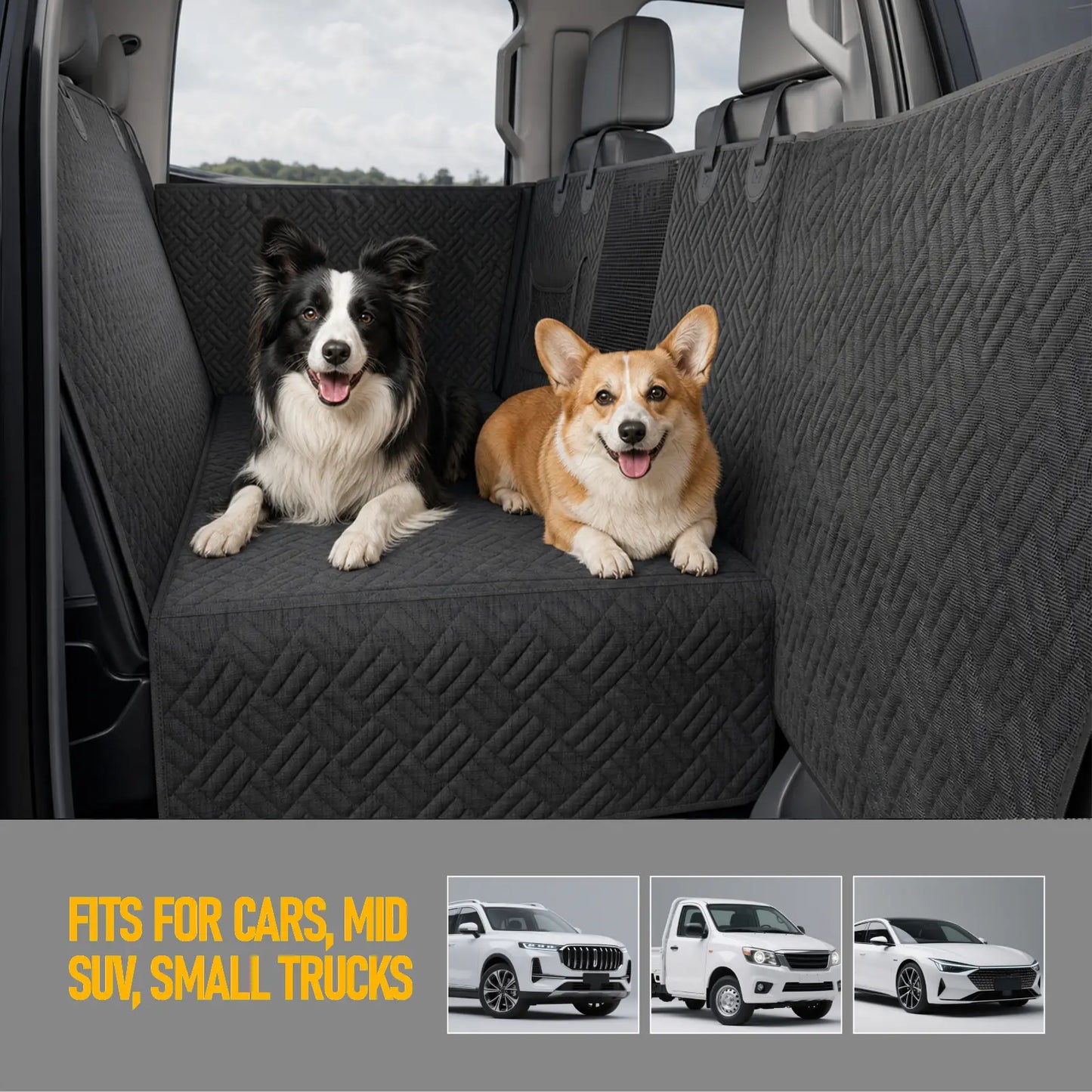 Heavy Duty Hard Bottom Dog Car Seat Extender, 400Lbs Capacity Waterproof Backseat Hammock Platform, Solid Base Pet Protector for Cars, Suvs & Full-Size Trucks