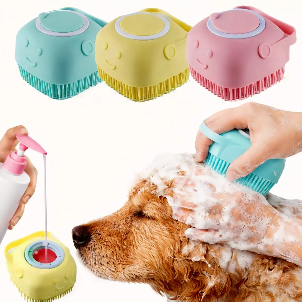 Pet Bath Soap Dispenser Massage Brush - Silicone Rubber Grooming Accessory with Soft Bristles, Universal Cleaning Tool for Dogs & Cats, Pet Beauty Hair Care Shower Grooming Accessory, Grooming Accessories