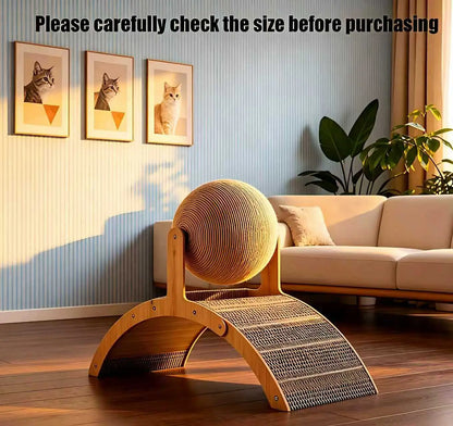 Wall-Mounted Natural Sisal Scratching Posts with Hanging Ball Toy - Elevated Wood Arch Design, Sturdy Durable Freestanding Vertical Scratcher, Practical Indoor Pet Supply for Cat Lovers, Sturdy Durable Wood Arch Design