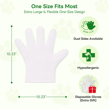 Pet Cleaning Glove Wipes for Dogs & Cats, No-Rinse Waterless Bath Grooming Wipes, Deodorizing Hypoallergenic Pet Wipes for Paws, Fur, Face, Ears & Butt, Extra Thick Daily Pet Care