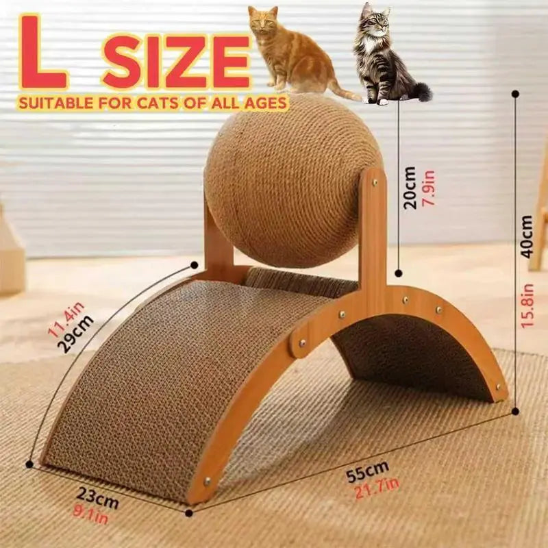 Wall-Mounted Natural Sisal Scratching Posts with Hanging Ball Toy - Elevated Wood Arch Design, Sturdy Durable Freestanding Vertical Scratcher, Practical Indoor Pet Supply for Cat Lovers, Sturdy Durable Wood Arch Design