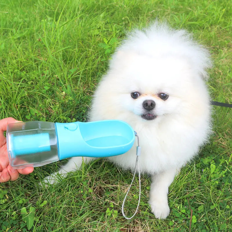 Portable Water Bottle for Dogs, 3 in 1 Pet Travel Bowl Dispenser with Food Treat Container & Poop Bag Holder, Summer Outdoor Walking Hiking Accessories for Large Dog on the Go -10Oz