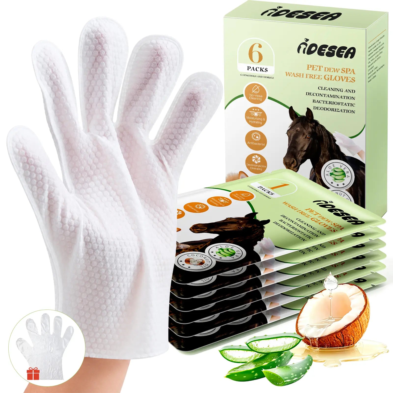 Pet Cleaning Glove Wipes for Dogs & Cats, No-Rinse Waterless Bath Grooming Wipes, Deodorizing Hypoallergenic Pet Wipes for Paws, Fur, Face, Ears & Butt, Extra Thick Daily Pet Care