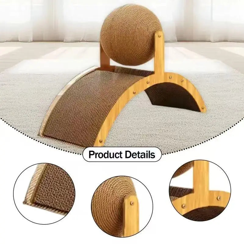Wall-Mounted Natural Sisal Scratching Posts with Hanging Ball Toy - Elevated Wood Arch Design, Sturdy Durable Freestanding Vertical Scratcher, Practical Indoor Pet Supply for Cat Lovers, Sturdy Durable Wood Arch Design