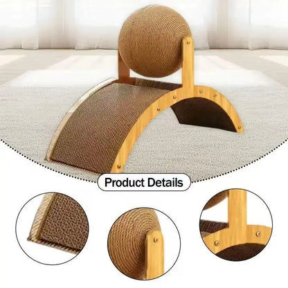 Wall-Mounted Natural Sisal Scratching Posts with Hanging Ball Toy - Elevated Wood Arch Design, Sturdy Durable Freestanding Vertical Scratcher, Practical Indoor Pet Supply for Cat Lovers, Sturdy Durable Wood Arch Design