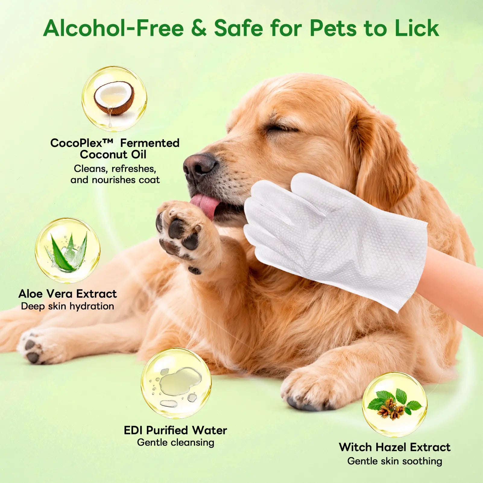Pet Cleaning Glove Wipes for Dogs & Cats, No-Rinse Waterless Bath Grooming Wipes, Deodorizing Hypoallergenic Pet Wipes for Paws, Fur, Face, Ears & Butt, Extra Thick Daily Pet Care