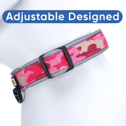 Camo Pink/Black Padded Dog Collar, Medium