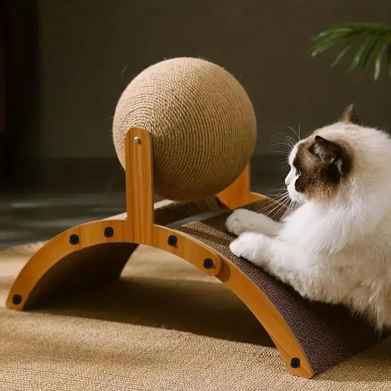 Wall-Mounted Natural Sisal Scratching Posts with Hanging Ball Toy - Elevated Wood Arch Design, Sturdy Durable Freestanding Vertical Scratcher, Practical Indoor Pet Supply for Cat Lovers, Sturdy Durable Wood Arch Design
