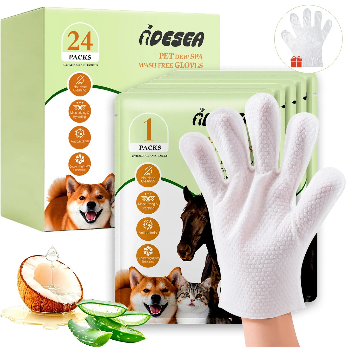 Pet Cleaning Glove Wipes for Dogs & Cats, No-Rinse Waterless Bath Grooming Wipes, Deodorizing Hypoallergenic Pet Wipes for Paws, Fur, Face, Ears & Butt, Extra Thick Daily Pet Care