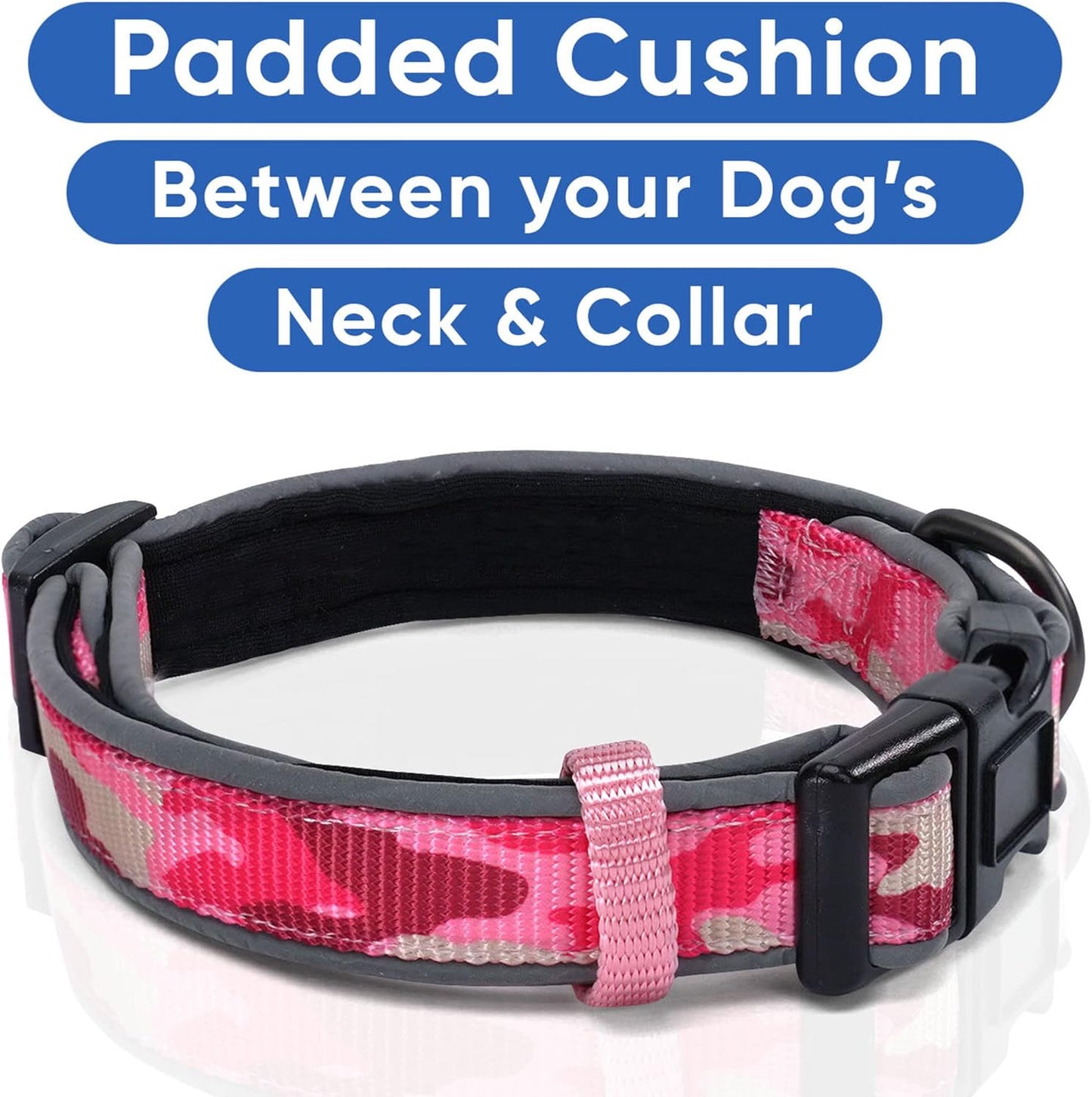 Camo Pink/Black Padded Dog Collar, Medium