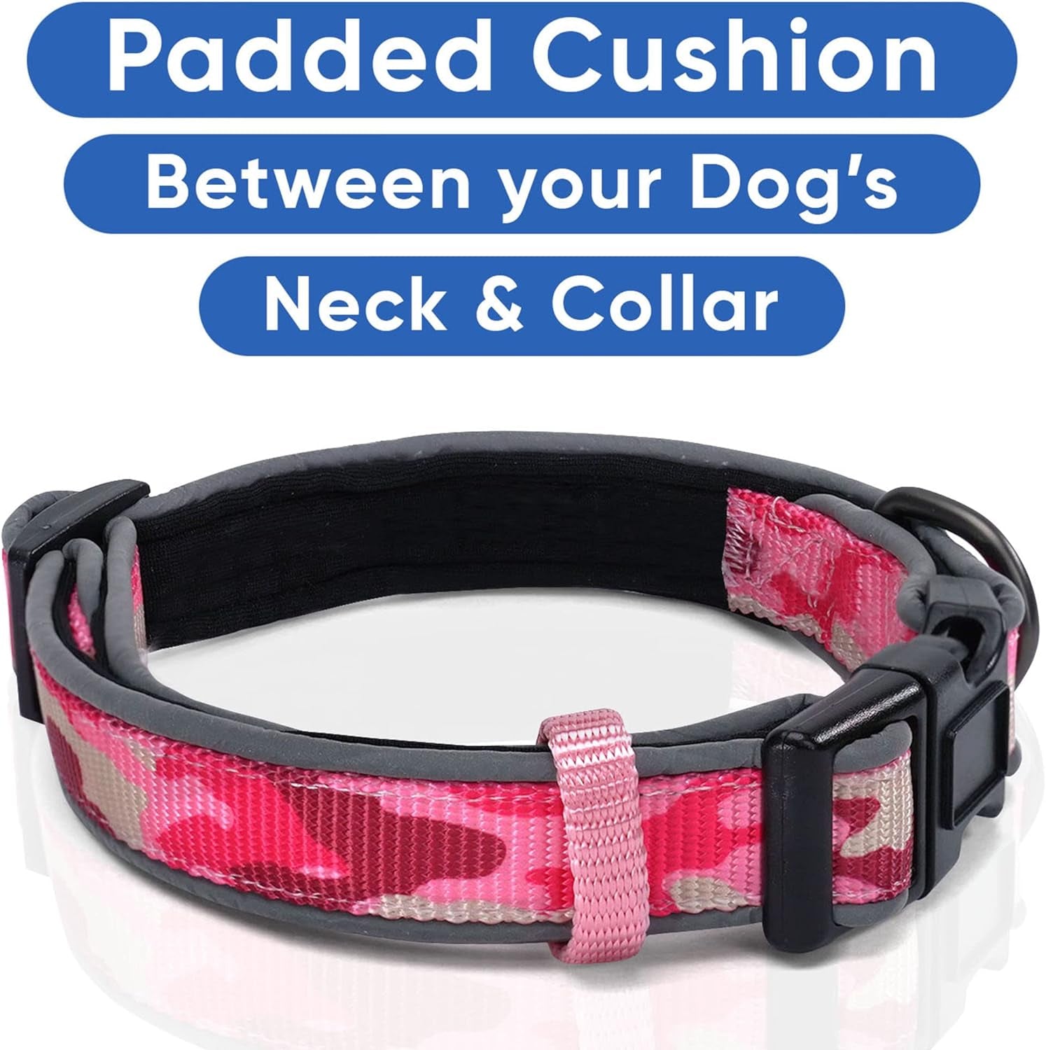 Camo Pink/Black Padded Dog Collar, Medium