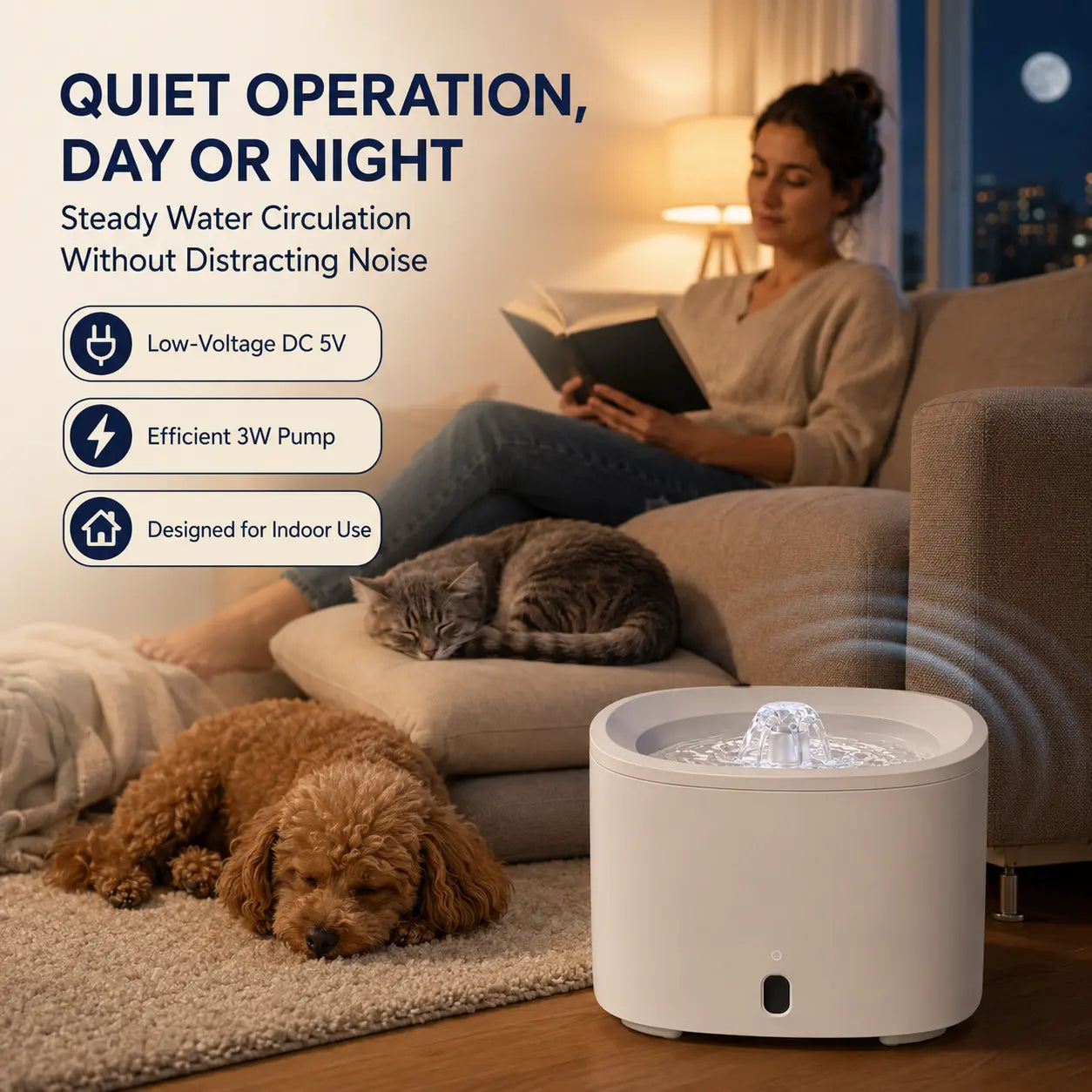 Fluffino 3L/101Oz Upgraded Water Capacity Cat Water Fountain with Quiet USB Pump Power Supply, Continuous Flow, Easy Maintenance, White Single Unit