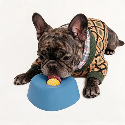 Dog & Cat Slow Feeder Licking Bowl - Food Slow Feeder with Built-In Rolling Ball for Spill Prevention, Multi-Use Feeding Vessel for Bone Broth & Yogurt, Optional Anti-Slip Base Pad