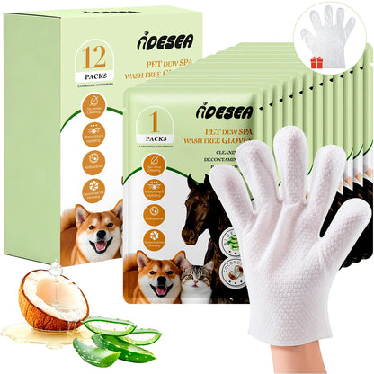Pet Cleaning Glove Wipes for Dogs & Cats, No-Rinse Waterless Bath Grooming Wipes, Deodorizing Hypoallergenic Pet Wipes for Paws, Fur, Face, Ears & Butt, Extra Thick Daily Pet Care