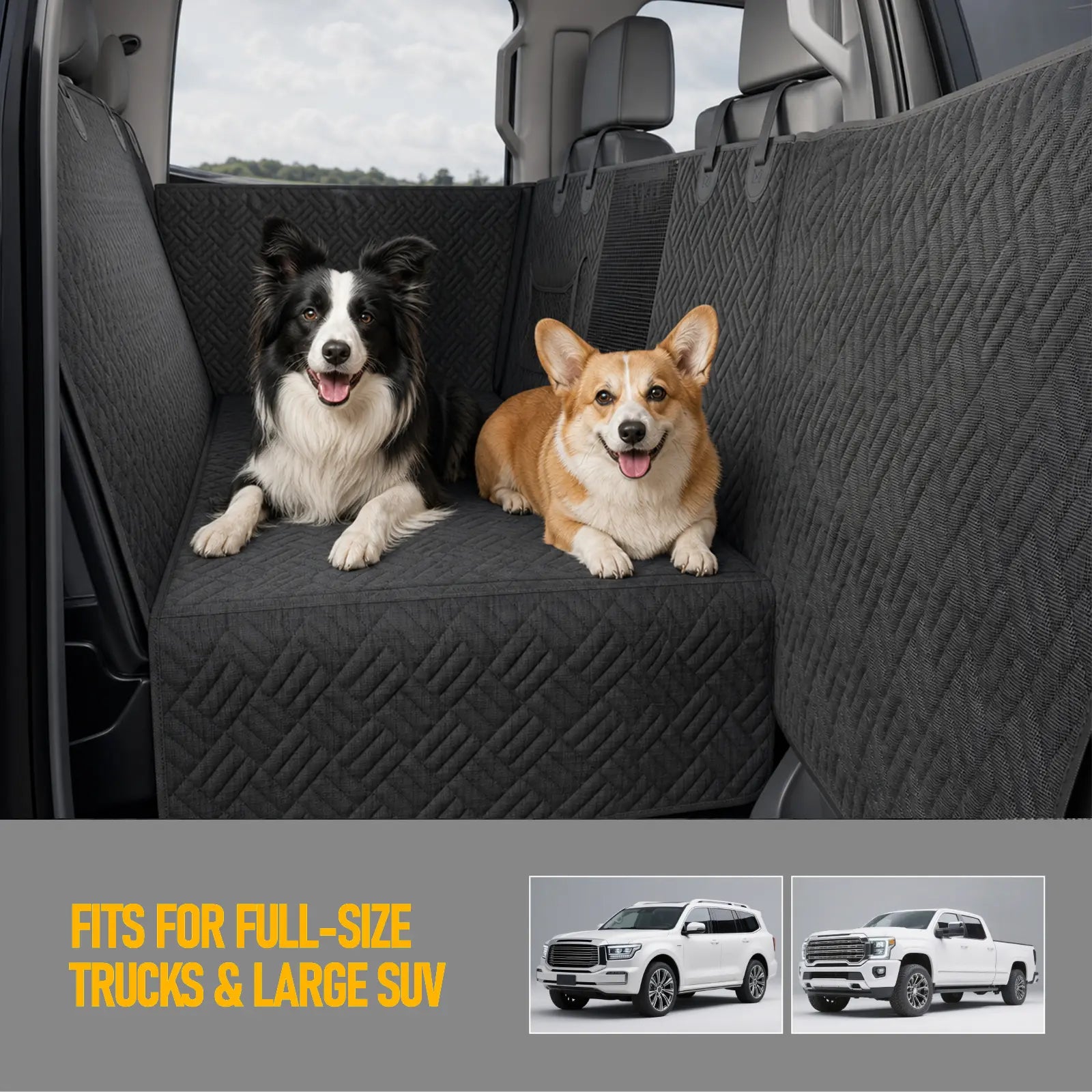 Heavy Duty Hard Bottom Dog Car Seat Extender, 400Lbs Capacity Waterproof Backseat Hammock Platform, Solid Base Pet Protector for Cars, Suvs & Full-Size Trucks