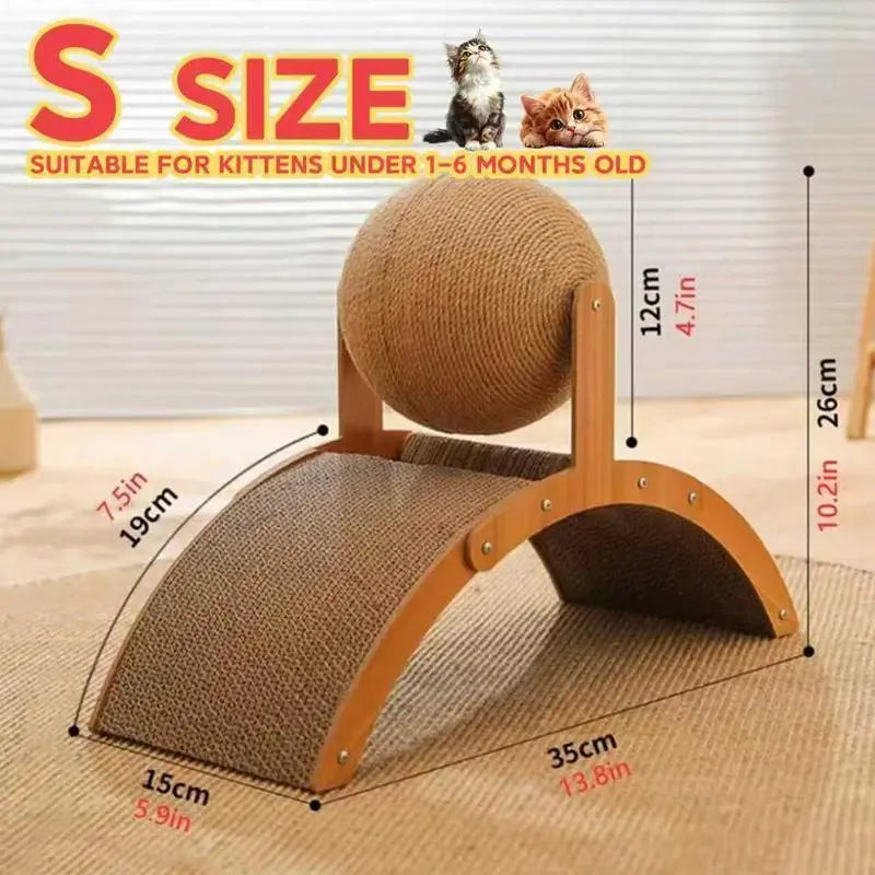 Wall-Mounted Natural Sisal Scratching Posts with Hanging Ball Toy - Elevated Wood Arch Design, Sturdy Durable Freestanding Vertical Scratcher, Practical Indoor Pet Supply for Cat Lovers, Sturdy Durable Wood Arch Design